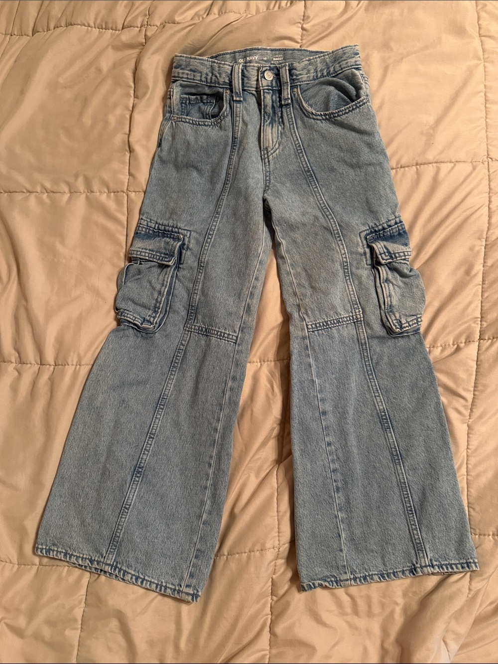 Old Navy Girls High Rise Baggy Cargo Jeans Light Wash Size 10